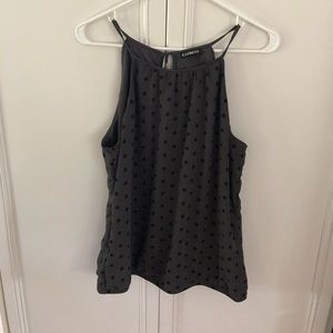 Express tank top: green with black polka dots